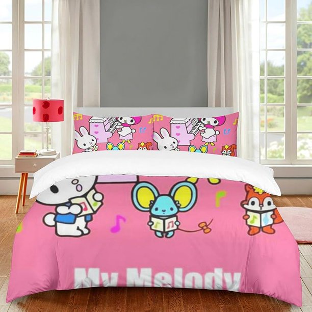 DIEZ The Girls My Bunny Melody Theme Bedding Set3 Piece 3D Melody Flowers Printed Breathable Durable Microfiber Comforter SetGifts for Boys and Girls Twin