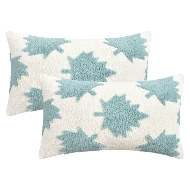 REGALWOVEN Paquete de 2 fundas decorativas de cojín de hojas de arce jacquard suaves para sofá, sala de estar, azul 20" x 12"