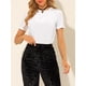 thumbnail image 5 of INSPIRE CHIC Top de Fiesta de Terciopelo para Mujer Cuello Redondo Mangas Cortas Camiseta Casual XS Blanco, 5 of 8