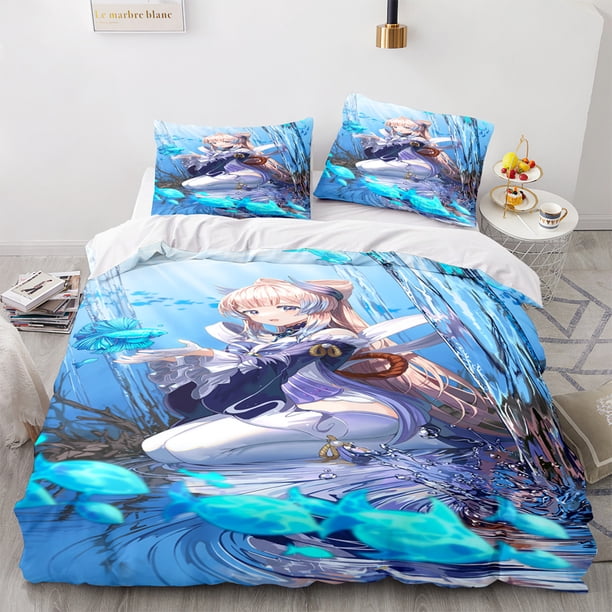 Genshin_Impact 3 PCS Comforter Set with 2 Pillowcases,Genshin_Impact Bedding Set Sheet Set for Kids Adults,All Season Lightweight