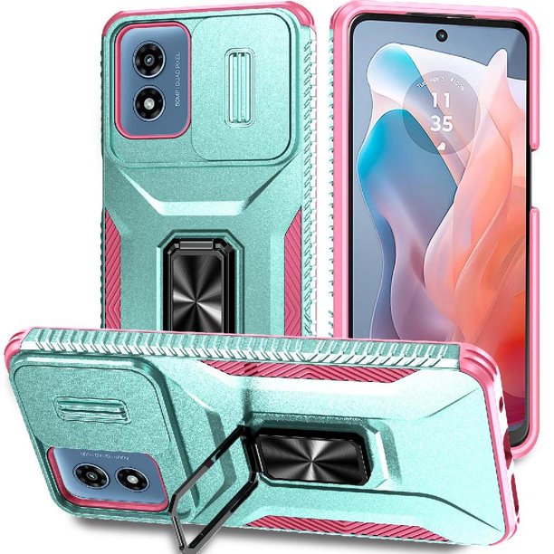 Funda Armada para Motorola Moto G Play 2024 con Tapa Deslizante y Soporte Magnético Giratorio Verde