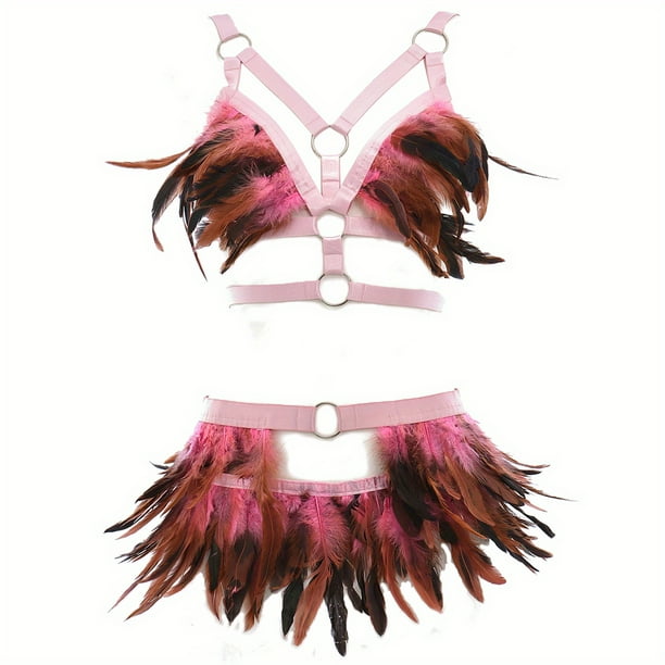 Sultry Feather Body Harness Belt - Hollow Out Cage Bra & Waist Bondage Harness Strap for Women - Sexy Lingerie & Underwear Accessories