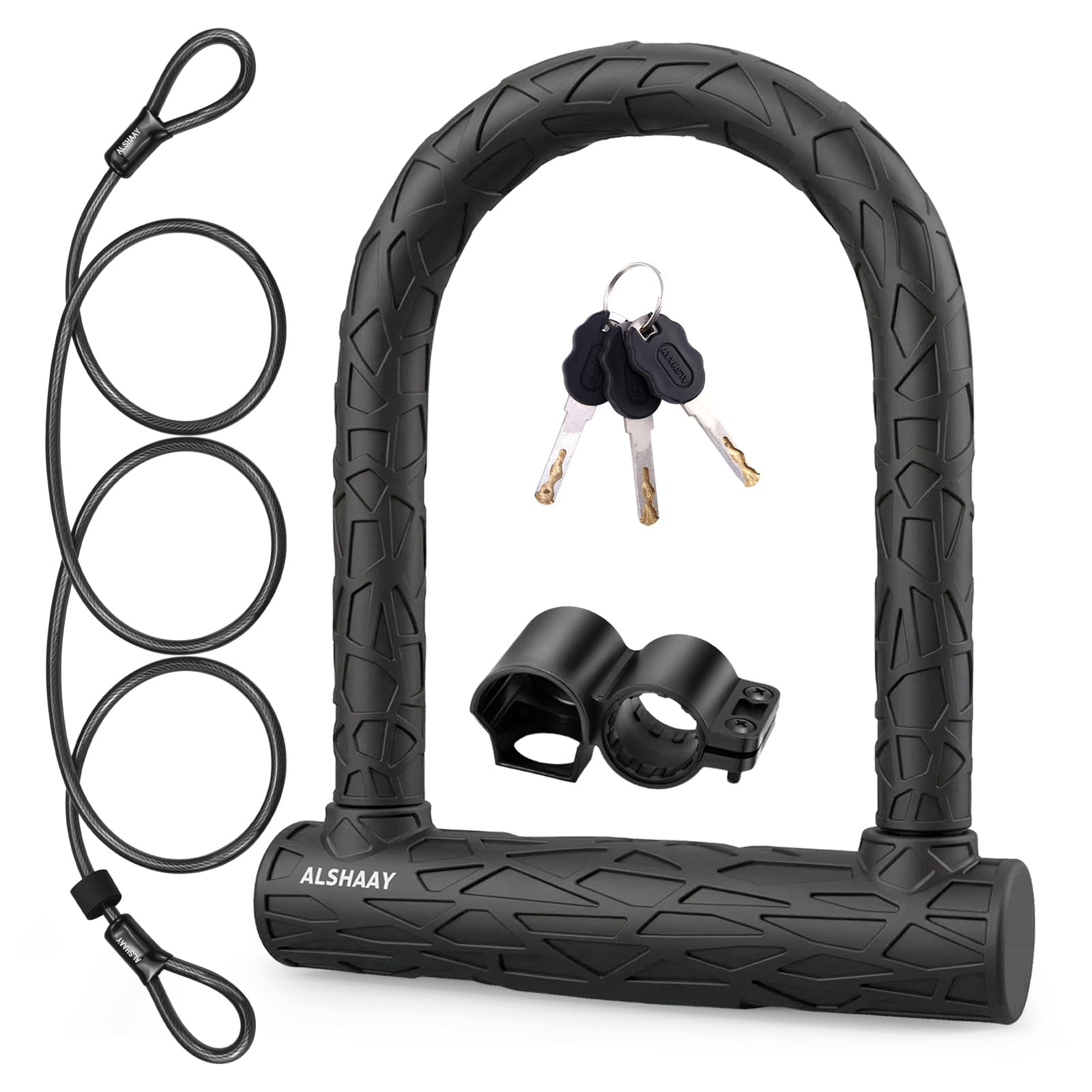 Candado En U Para Bicicleta Alshaay Con Cable De 1,5 M, Funda Texturizada Y 3 Llaves