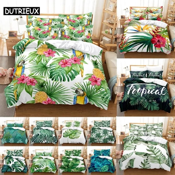 Quilt Duvet Cover Bedding Set Pillowcase Linens Green Plant Double Bed x Bedroom