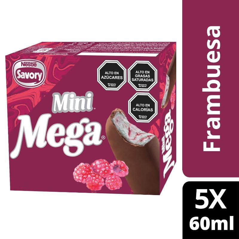 Helado Mini Frambuesa Caja 5 Un x 60 ml Mega