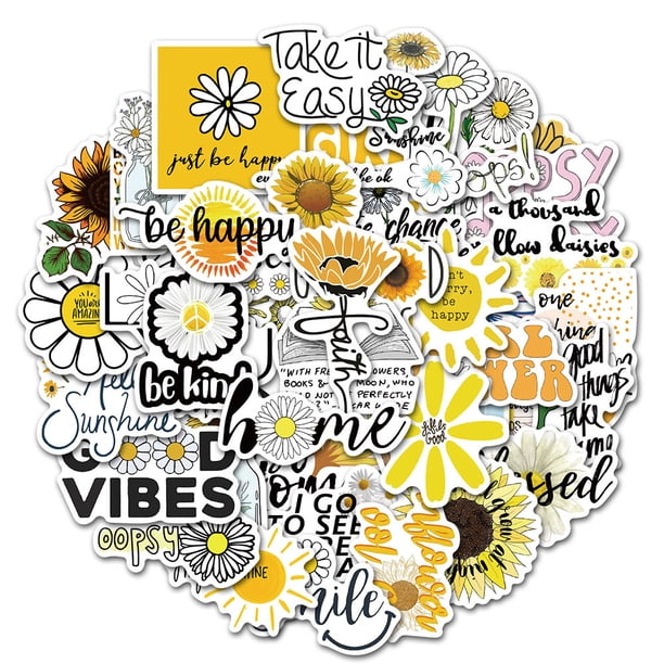 50 Removable Waterproof Small Daisy Slogan Stickers For Luggage Notebook Water Cup Computer Skateboard Guitar Helmet Stickers