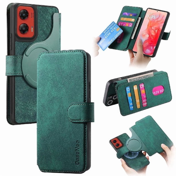 Funda Billetera Magnética para Motorola Moto G Stylus 5G 2024 Soporte Tarjetas Desmontable Verde