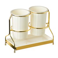 Magideal - Soporte Para Utensilios De Cocina Para Encimera, 2 Tazas Con Marco De Hierro, Olla Para Utensilios De Cocina, Práctica Olla Para Utensilios Para Encim Blanco