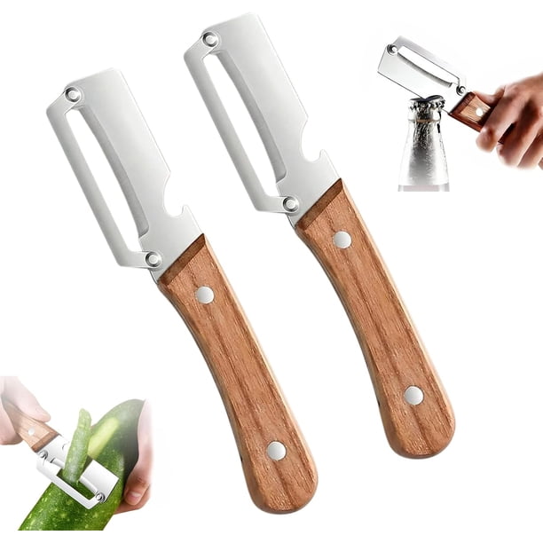 Pelador cuchilla engrosada 2 en 1 acero inoxidable herramienta cocina abridor botellas