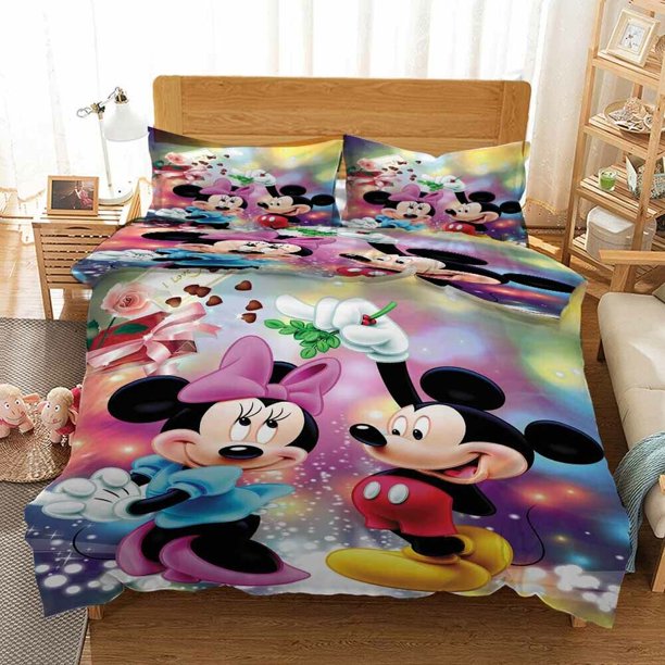 Mickey Mouse Green Duvet Quilt Covers Pillow Case Bedding Sets3-Piece Bedding Set (1 Duvet Cover + 2 Pillow Shams)