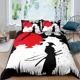 thumbnail image 1 of Japanese Samurai Bedding Set /Queen/Full Japan Sunset Scenery Building Silhouette Polyester Duvet Cover Men Black Red Bed Sheets, 1 of 5