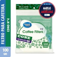 Filtro Para Cafetera Cono #4 Bolsa 100 Un Great Value