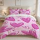 thumbnail image 1 of 3pcs Pink Heart Pattern Printed Bedding Set Soft Light Beige-Friendly Polyester Fabric, 1 of 1