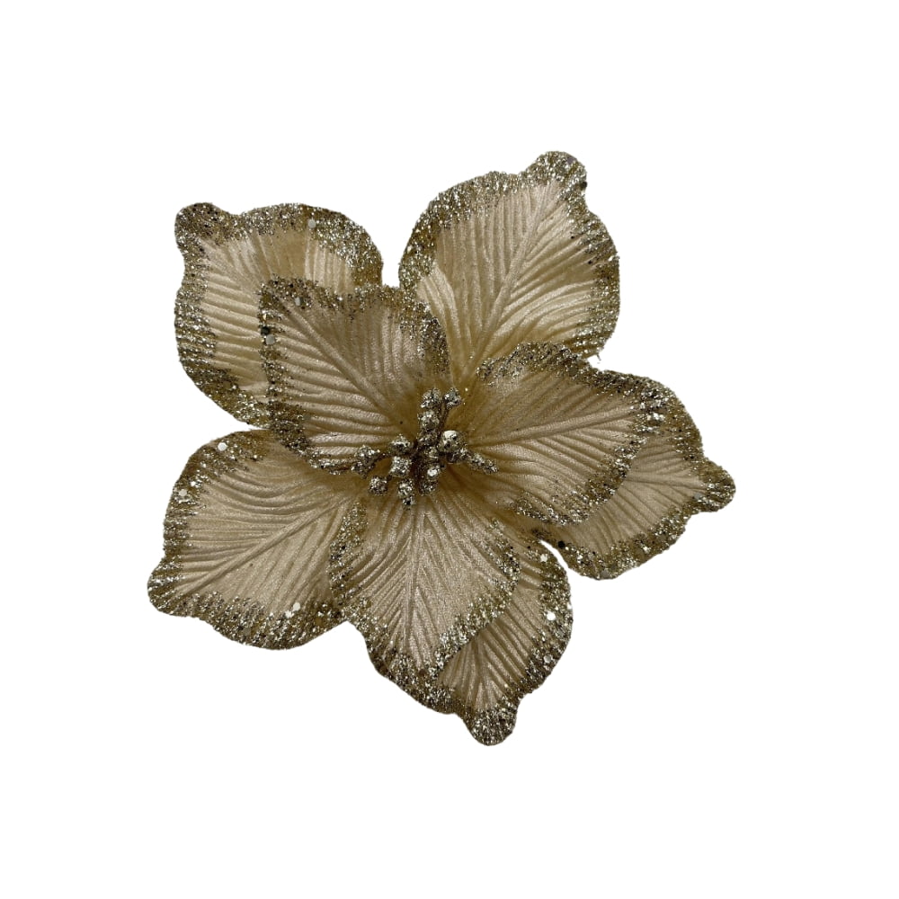 Genérico - Set 6 Flores Navideñas 40cm Brillo Artificial Adorno Navidad Dorado