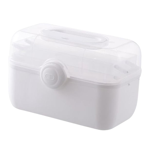 Contenedor de almacenamiento de medicamentos portátil con bandeja plegada, tapa , organizador de estuche de primeros , Blanco L