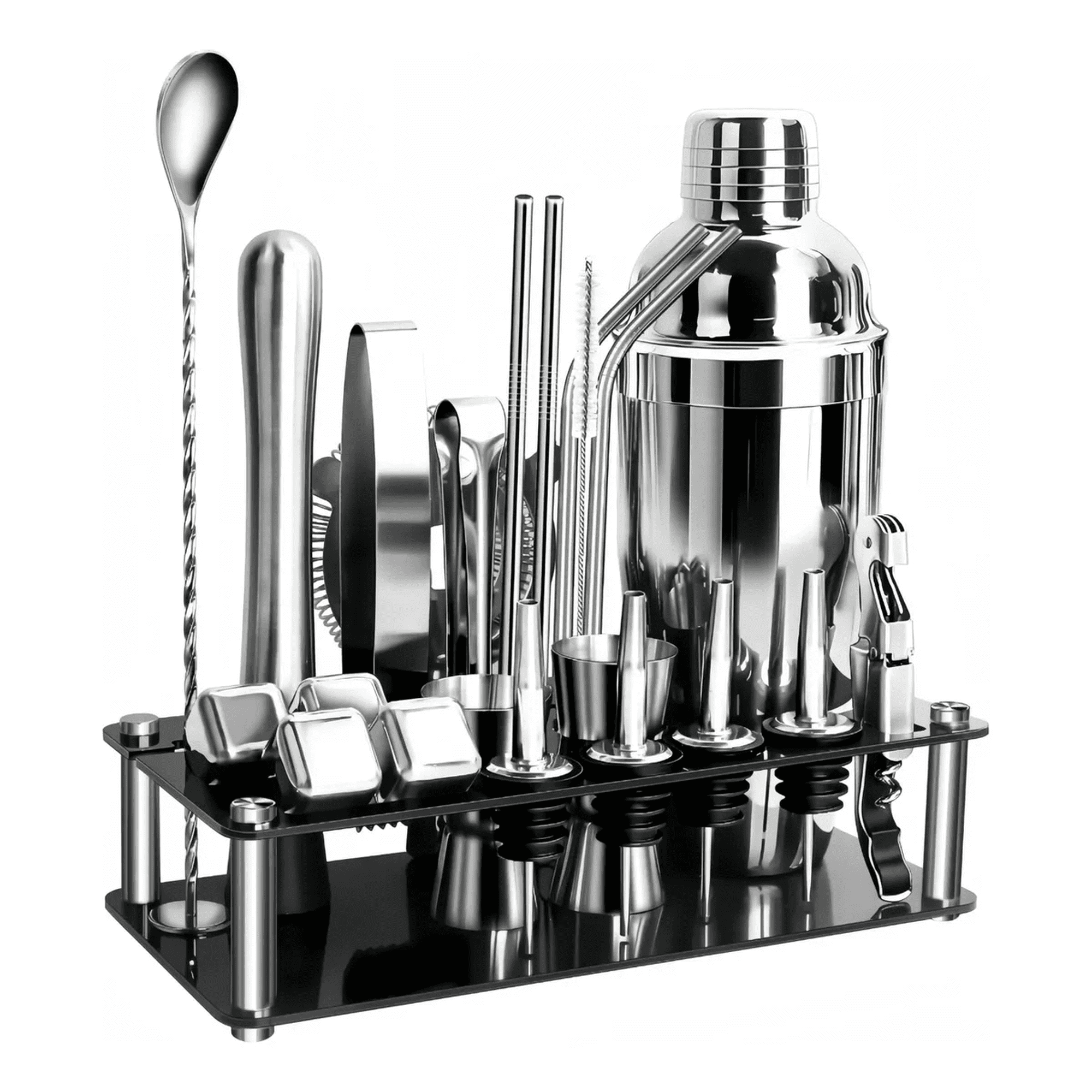 23 Piezas Cocktail Belug Bartender Kit, Coctelera Profesional Utensilios De Bar, Cocteleras De Cóctel 750 Ml, Plata