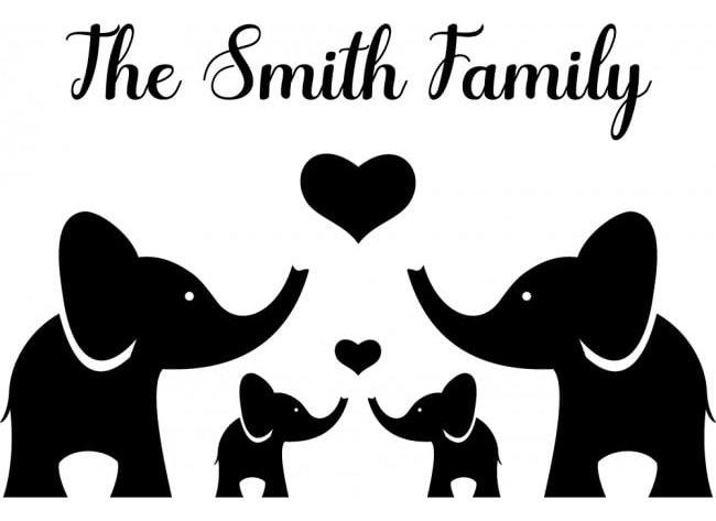 Rienda Libre Graphics - Decomural Personalised Name Elephant Family Ws-51200