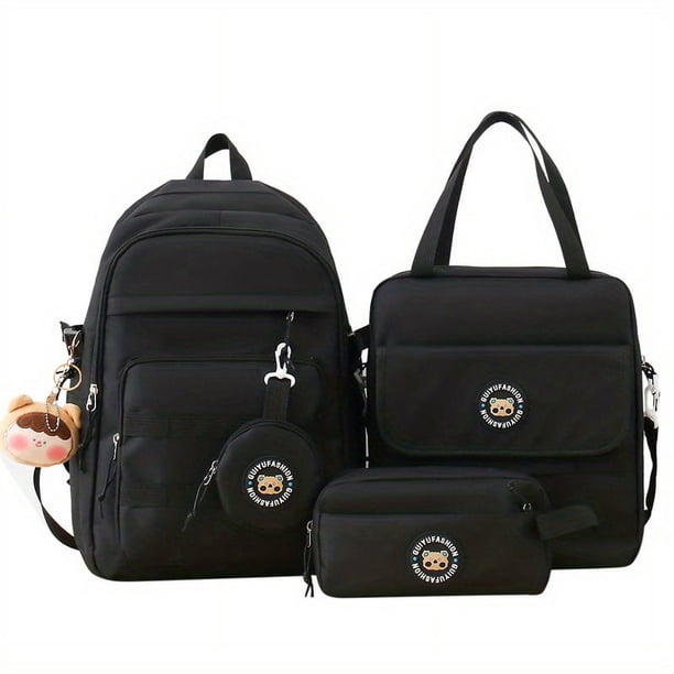 4pcs Kawaii Candy Color Laptop Backpack, Casual Preppy Style Travel Schoolbag With Tote Bag Pencil Case And Coin Purse
