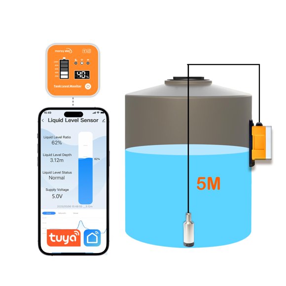 Sensor de nivel de agua MORAYELEC WiFi 5 m LCD IP67