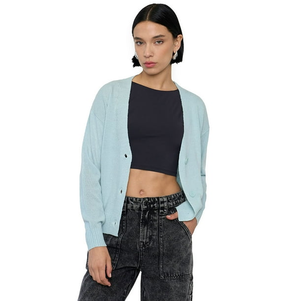 Sweater Mujer Cárdigan Regular Celeste Corona