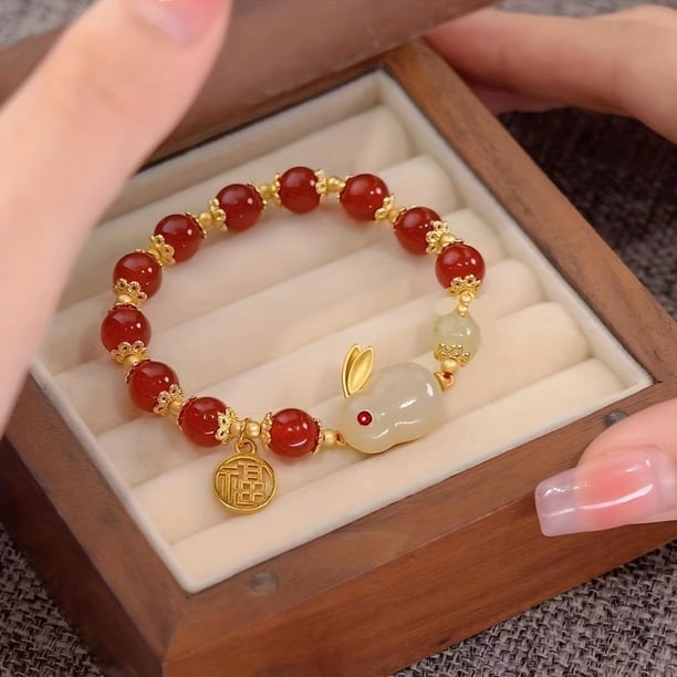 High-Quality Chinese Jade Rabbit Bracelet - Perfect Birthday Gift for Women!