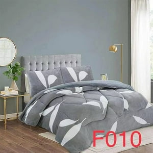 Aladdins Shop - Cobertor De Invierno De Plush Y Chiporro 2 Plazas Gris Con Hojas Gs-010