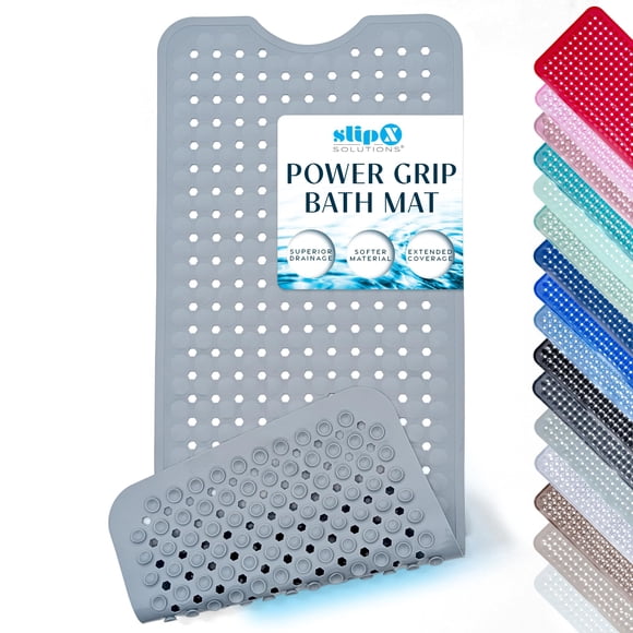 Alfombra de baño SlipX Solutions Power Grip, extra larga, color gris liso