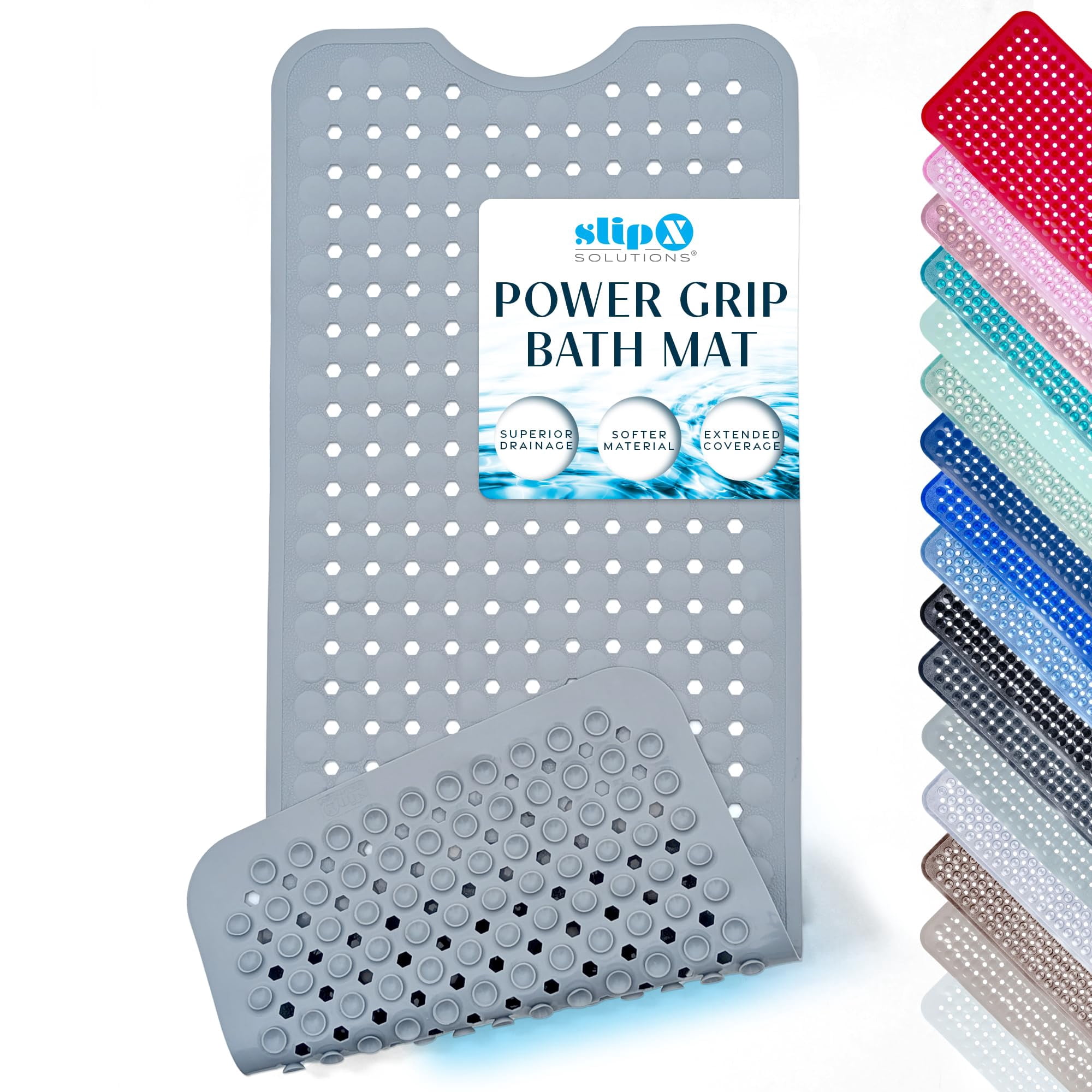 Alfombra De Baño Slipx Solutions Power Grip, Extra Larga, Color Gris Liso