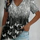 thumbnail image 1 of Plus Size Casual Top, Women's Plus Colorblock Butterfly Print Short Sleeve V Neck Slight Stretch Tee, 1 of 3