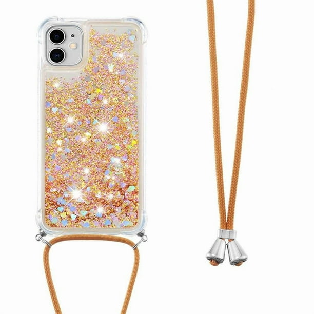 Funda FOXDOCK para iPhone 11 con Cuerda Ajustable, Brillo Líquido, Protección Antigolpes y Lente – Ideal para Regalo