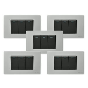 Want - Pack 5 Interruptores Triple Metálico 9/12 16A - Gris Negro