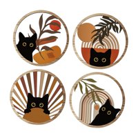 Bothyi - 4 Letreros De Madera Con Diseño De Gato Negro Bohemio Para Decoración De Pared, Para Dormitorio, Guardería Y Estudio.