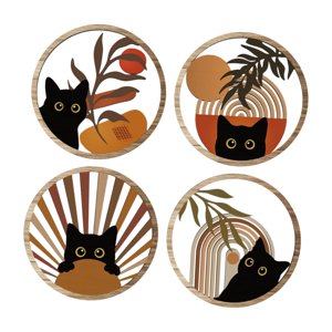 Bothyi - 4 Letreros De Madera Con Diseño De Gato Negro Bohemio Para Decoración De Pared, Para Dormitorio, Guardería Y Estudio.