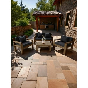 Terraza Rústica Miaruste Modelo Ambar 4 Cuerpos Color Madera Roble Cojinería Negro