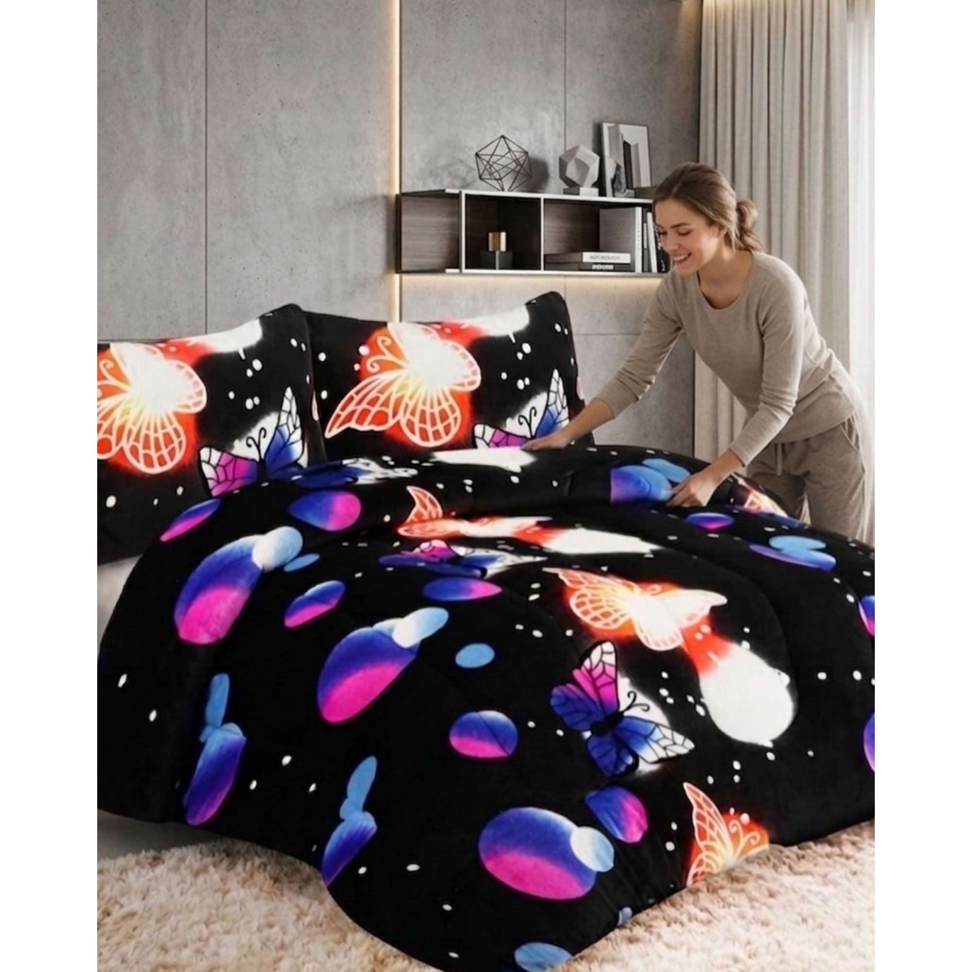 Imac Hogar - Juego De Cama Cubrecama Con Sherpa Quilting Premium Plaza Y Media