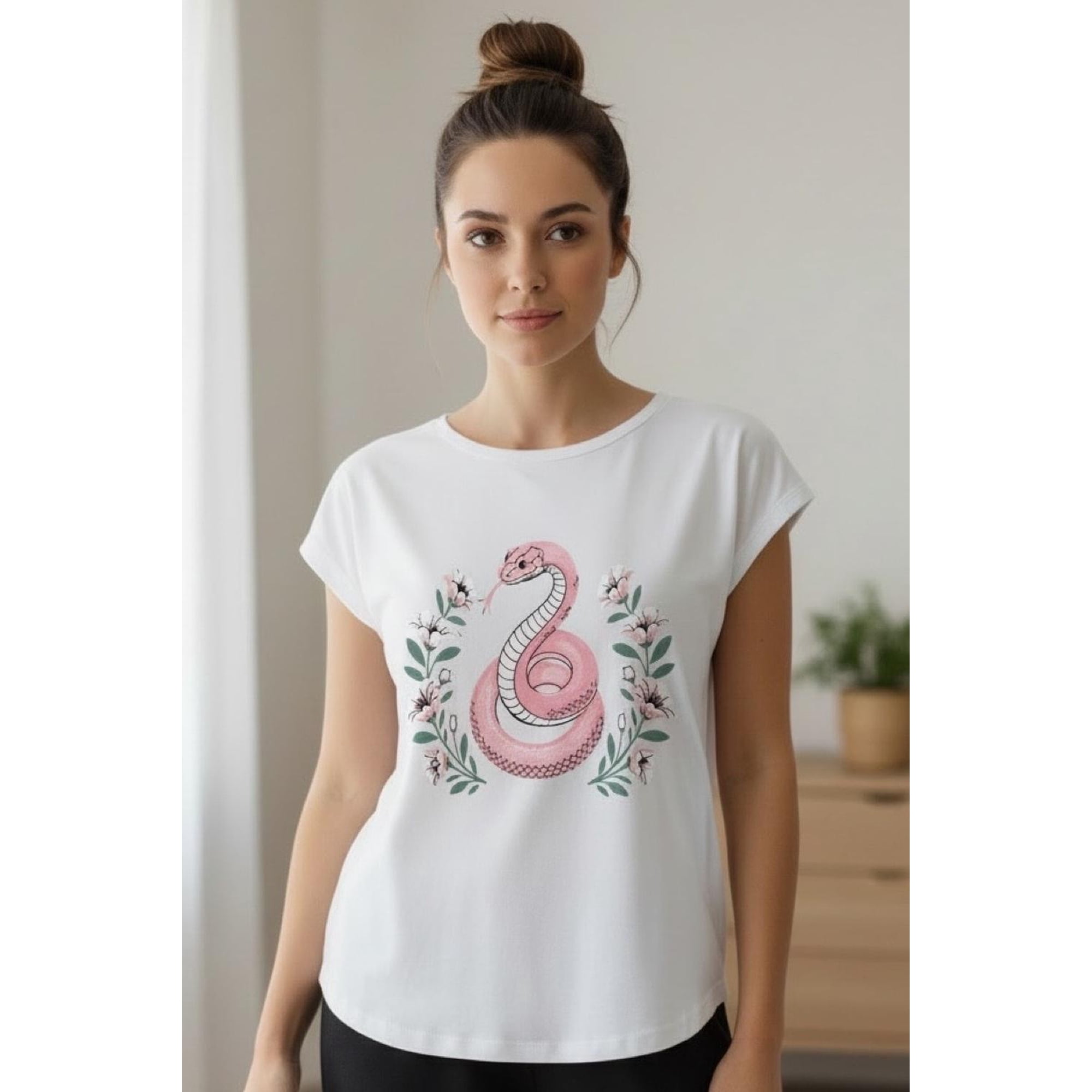 Kowhai - Polera Pijama Mujer Estampado Snake Blanco Xs