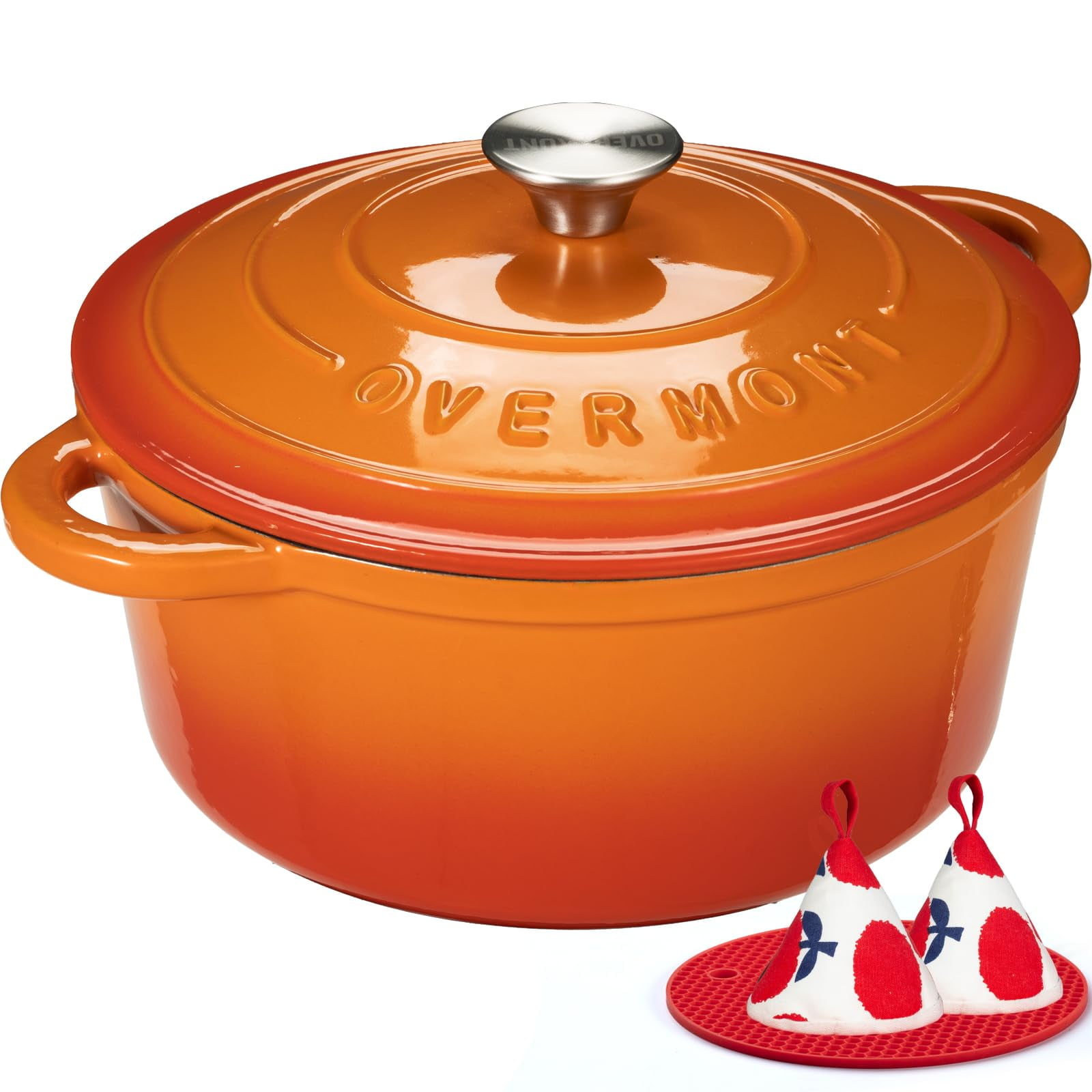 Libro De Cocina Dutch Oven Overmont De Hierro Fundido Esmaltado De 7 Litros Con Tapa, Naranja