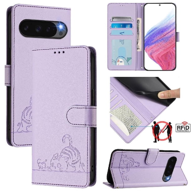 Funda tipo cartera FOXDOCK para Google Pixel 10 Pro 5G con soporte, ranuras, RFID, diseño de gato