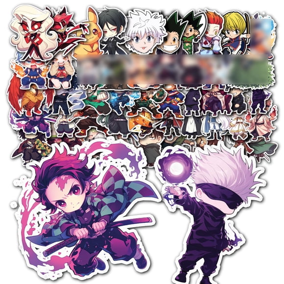 Paquete de stickers Evercio Anime 50 piezas vinilo impermeable 5x5 cm
