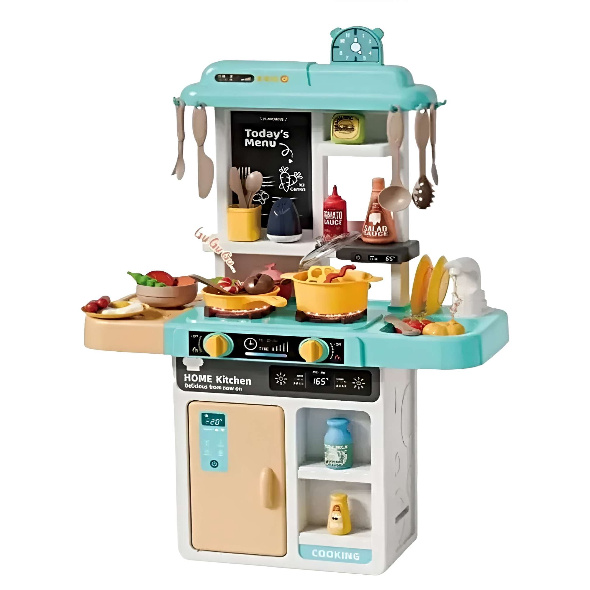 Genérico - Set De Cocina Fashionable Kitchen Para Niños Con Grifo De Agua Y Alimentos Térmicos – 43 Accesorios Verde