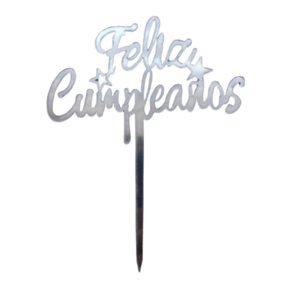 Topper Feliz Cumpleaños 6 Plateado