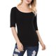 thumbnail image 3 of INSPIRE CHIC Camisetas de Mujer para Regreso a Clases con Cuello de Barco, Mangas Medias, Ajustadas, para Capas, Suaves, Talla L, Negro, 3 of 8