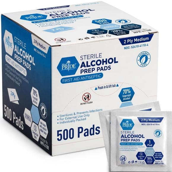 Almohadillas de preparación para alcohol MED PRIDE, estériles de grado médico, 500 unidades