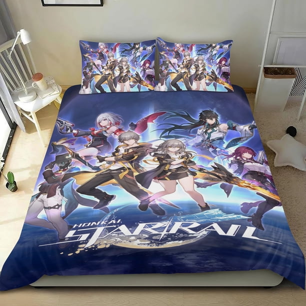 Vía Láctea de Honkai Conjunto de sábanas temático, trío de piezas, cómodo y amigable con la piel, diseño único, regalo de decoración para el hogar para familiares, amigos y fans, 90 cm * 190 cm