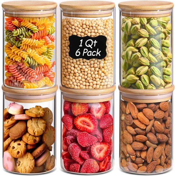 ComSaf Glass Storage Containers with Lids, 1 Qt, Set of 6