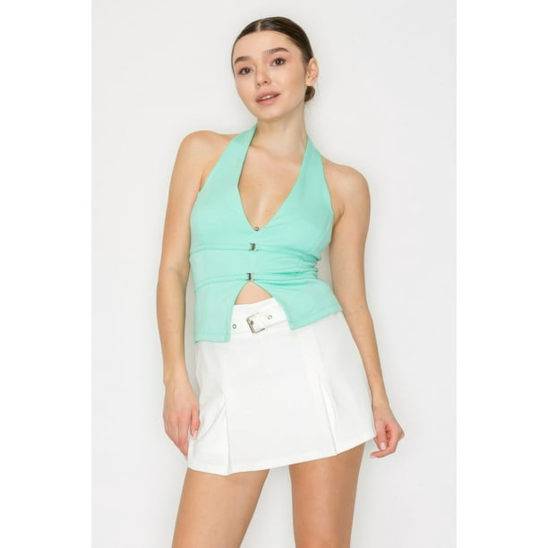 Top Con Espalda Abierta Y Hebilla Con Cuello Halter