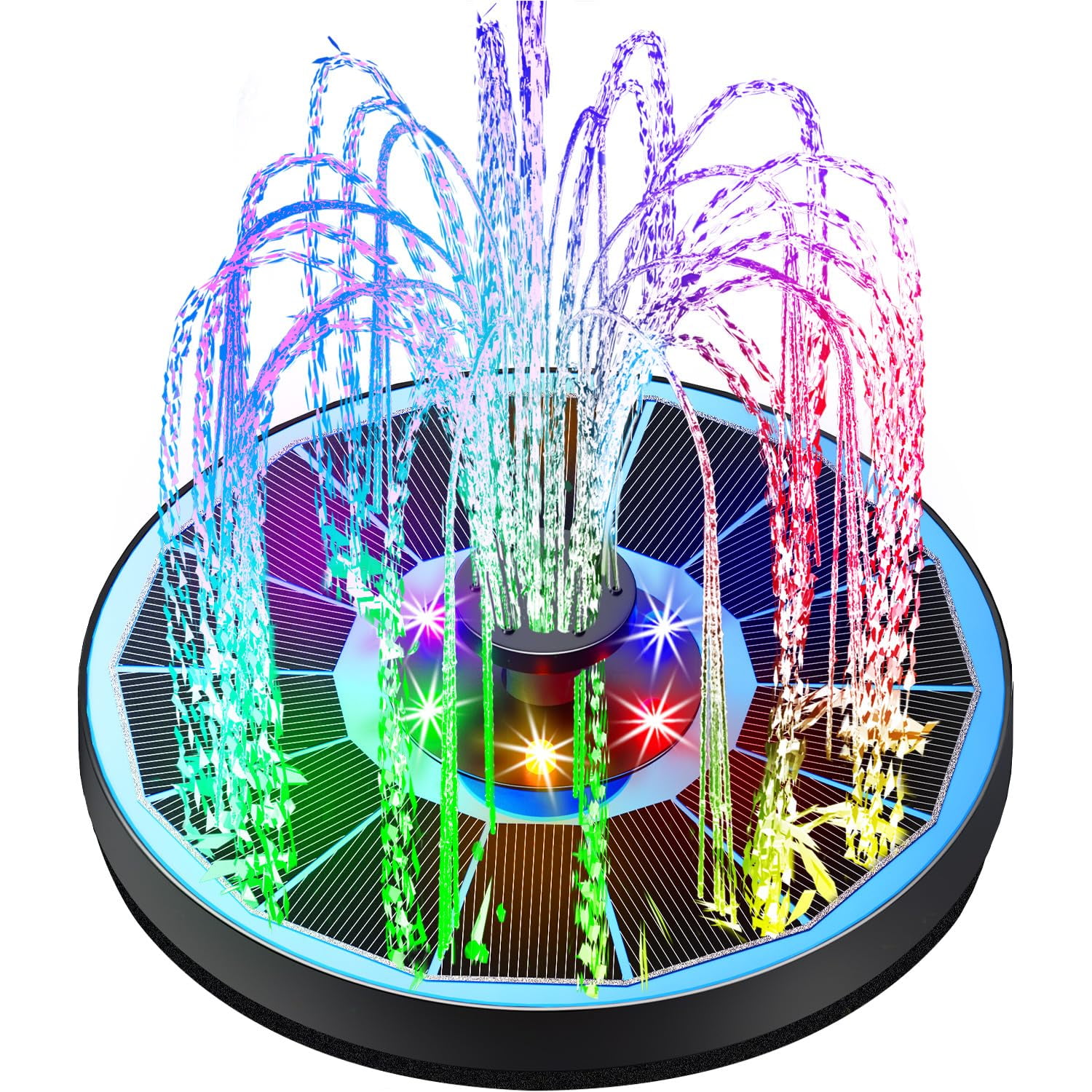 Xusx111 - Panel De Vidrio De Fuente Solar 1.5w Fuente De Agua Solar Flotante Con Varillas Fijas, Bomba Solar Para Baño De Aves, Jardín, Estanque, Piscina, Al Aire Libre (luces Coloridas Del Panel)