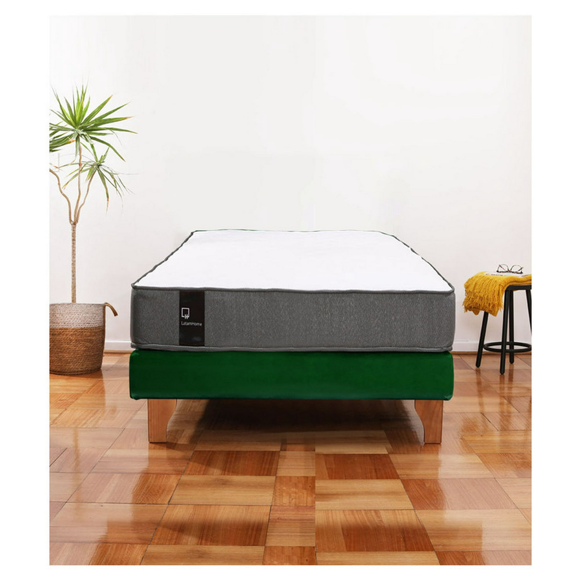 Latam Home - Cama Europea Zen Best 1.5 Plaza Colchon Resortes Base Dividida Tela Verde