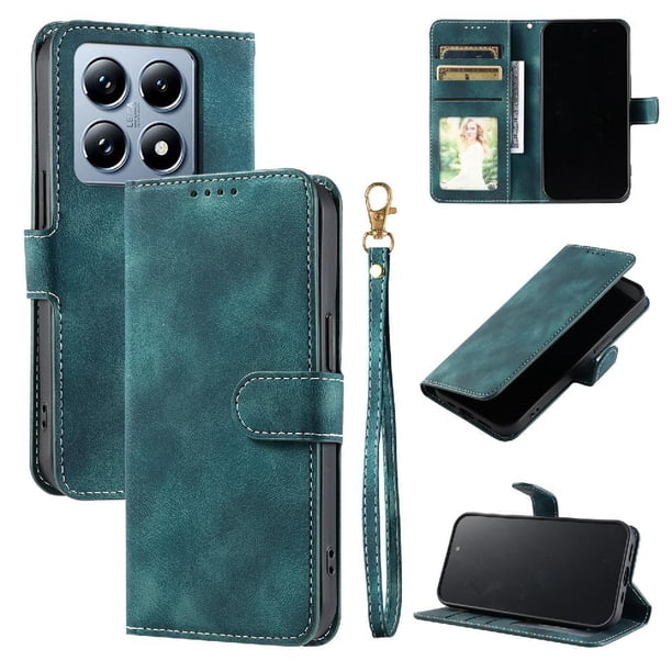 Funda Cartera para Xiaomi 14T Pro Tapa con Ranuras, Soporte y Correa Verde