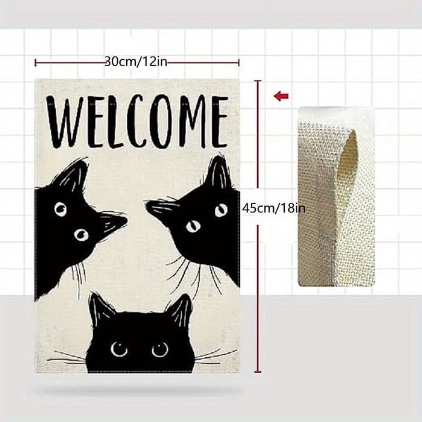 1pc, Double-Sided Black Cat House Flag - Welcome Halloween Yard Decoration for Farmhouse Home Outdoor Garden - Burlap Holiday Decoration with Farmhouse Charm